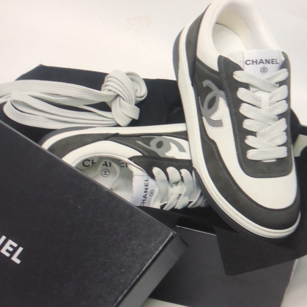 Channel Men’s Gray and White Sneakers - Picture 8 of 9